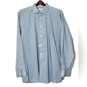 Haggar Button Up Shirt Men’s 18.5 Blue White Check‎ 34/35 Office Professional